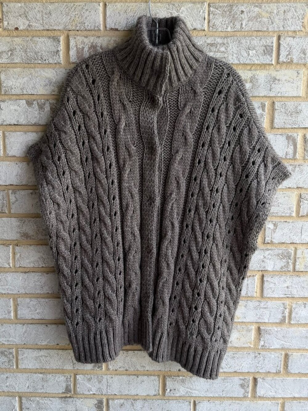 Elsamanda Made in Italy Wool Blend Snap Button Front Cable Knit Sweater One Size